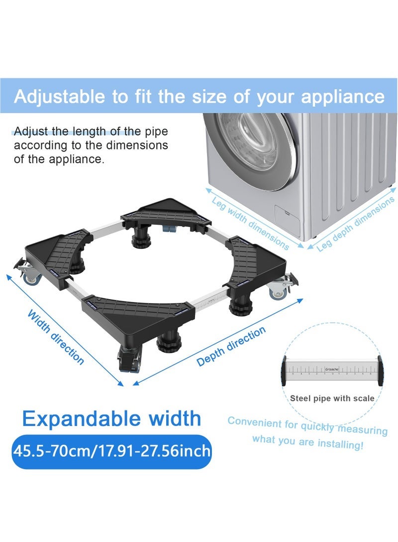 إلترازون Mini Fridge & Washing Machine Adjustable Stand – 4 Locking Twin Wheels & 4 Strong Feet | Multi-Functional Universal Base for Refrigerator, Dryer & Furniture | Heavy-Duty Portable Stand – Black  - Image 2