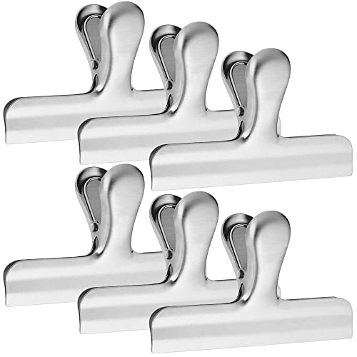 DanziX 6 Pack Stainless Steel Chip Bag Clips, 4.7 inch Width, DanziX Big Paper Seal Grip for Coffee Food Bread Bags, Kitchen Home Office Usage - Sliver - Image 1