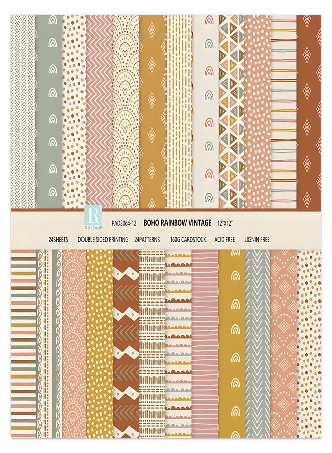 WLXTREE Boho Pattern Scrapbook Paper,24 Sheets 12 Designs Folded Flat Scrapbooking Paper Double Sided Colorful Decorative Craft Scrap Book Paper For Card Making Art Photo Album,12x12 Inch - Image 1