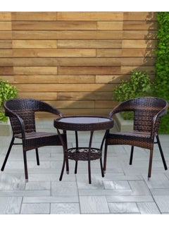 ALWASIT HOME Outdoor Dining Twin Chairs Rattan Chairs Garden Chairs And Round Table Set Dark Brown Color  - Image 1