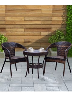 ALWASIT HOME Outdoor Dining Twin Chairs Rattan Chairs Garden Chairs And Round Table Set Dark Brown Color  - Image 2