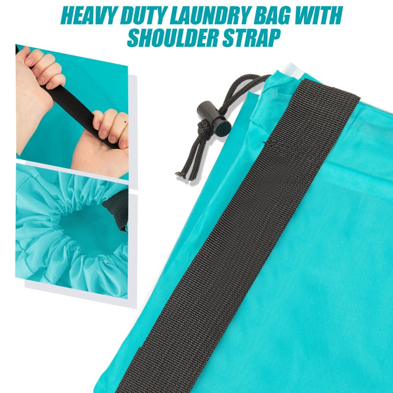 Isink Heavy Duty Laundry Bag with Strap,2 Pack Travel Laundry Bags for Dirty Clothes,24" x 36" Large Laundry Bag for Traveling,Camping,Dorm (Cyan + Gray) - Image 2