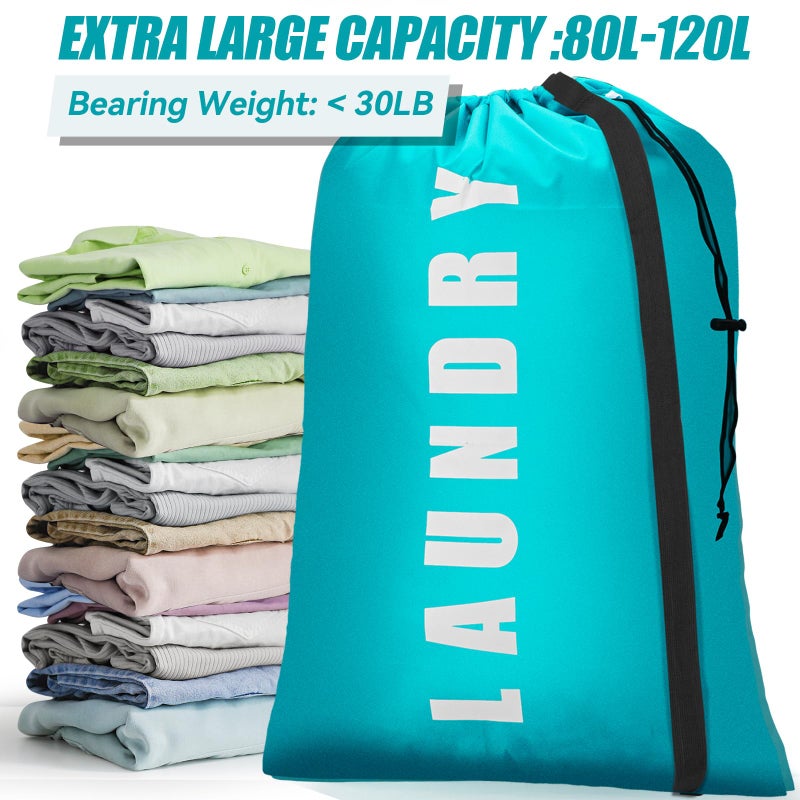 Isink Heavy Duty Laundry Bag with Strap,2 Pack Travel Laundry Bags for Dirty Clothes,24" x 36" Large Laundry Bag for Traveling,Camping,Dorm (Cyan + Gray) - Image 4