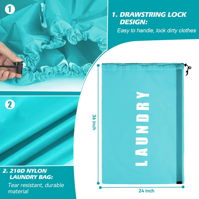 Isink Heavy Duty Laundry Bag with Strap,2 Pack Travel Laundry Bags for Dirty Clothes,24" x 36" Large Laundry Bag for Traveling,Camping,Dorm (Cyan + Gray) - Image 3
