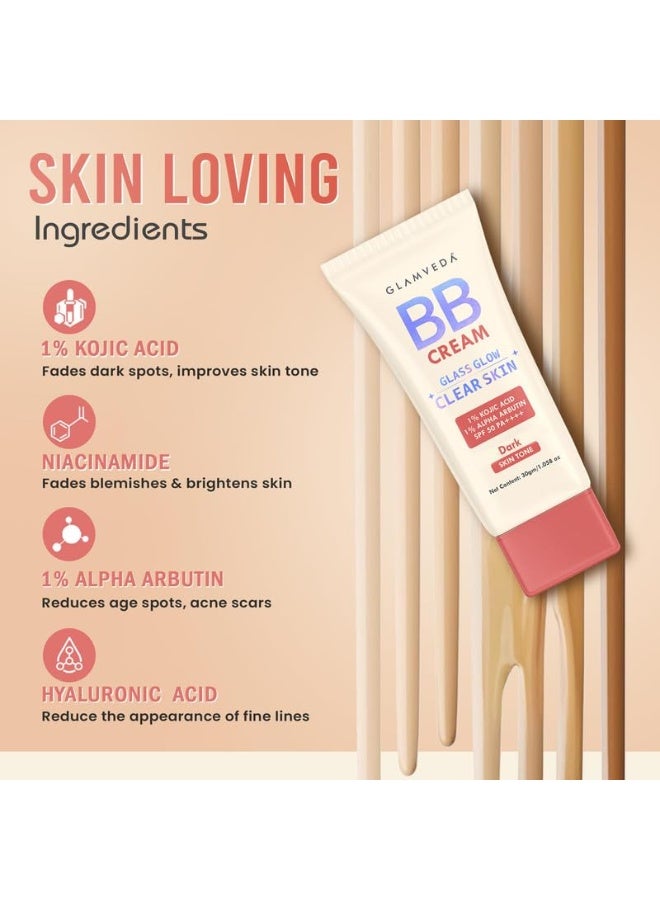 Glamveda BB Cream Lightweight Foundation | Dark Skin Tone BB Cream for Women With SPF 50++++ | Instant Spot Coverage | Light Make-up Glow | Non-Sticky & Waterproof | Colour Correction - 30g - Image 3