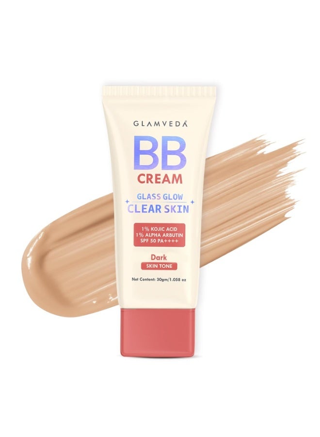 Glamveda BB Cream Lightweight Foundation | Dark Skin Tone BB Cream for Women With SPF 50++++ | Instant Spot Coverage | Light Make-up Glow | Non-Sticky & Waterproof | Colour Correction - 30g - Image 1