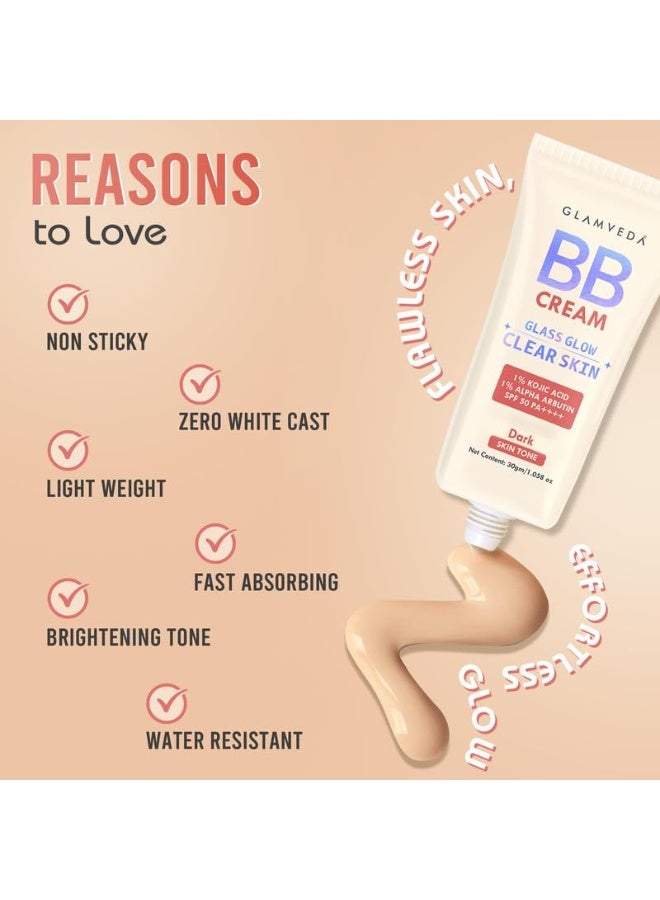 Glamveda BB Cream Lightweight Foundation | Dark Skin Tone BB Cream for Women With SPF 50++++ | Instant Spot Coverage | Light Make-up Glow | Non-Sticky & Waterproof | Colour Correction - 30g - Image 2