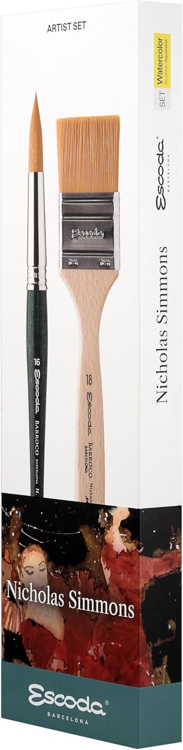 Escoda Signature Collection Nicholas Simmons Artist Watercolor Brush Set 2 Barroco Round  Mottler Size 16 18 - Image 1