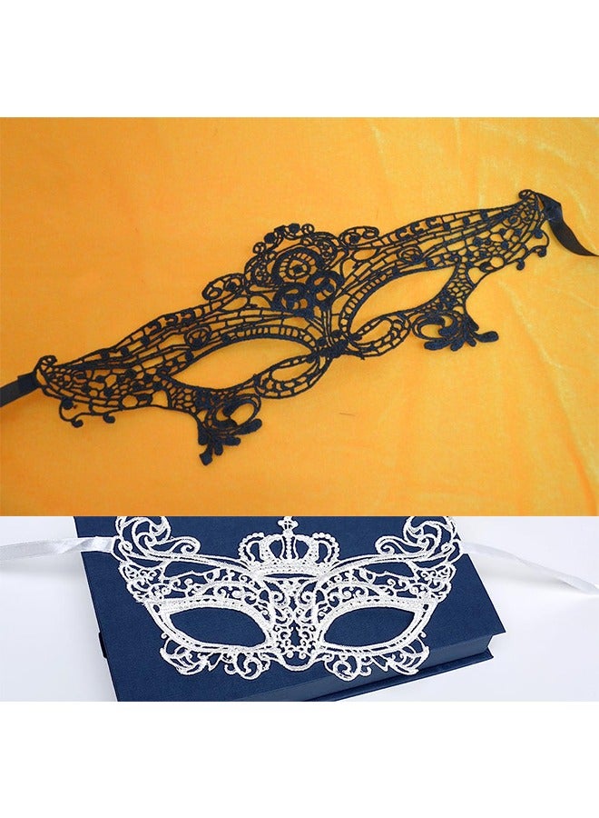 Lace Eye Mask - 2pcs Masquerade Masks Mysterious Face Venetian Eyemask for Carnival Party Costume Ball - Black and White - Image 2