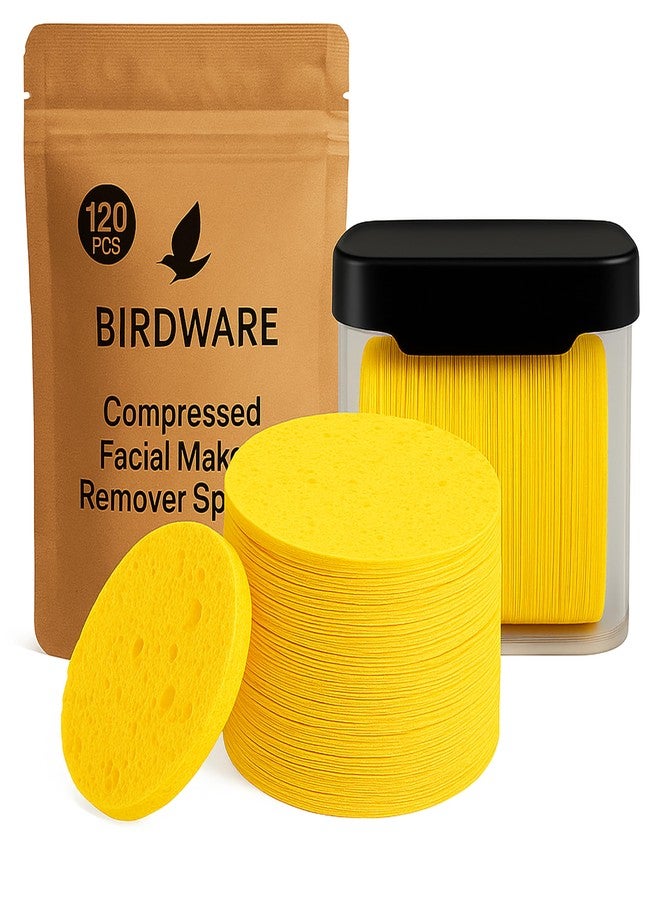 بيردوير ١٢٠ قطعة من إسفنجات الوجه المضغوطة، مقشر طبيعي للوجه، إسفنجات وجه للاستخدام مرة واحدة لتنظيف الوجه، وسادات دائرية ناعمة لتقشير الوجه مع علبة تخزين بلاستيكية لإزالة المكياج، مستلزمات تجميل للسفر - Image 1