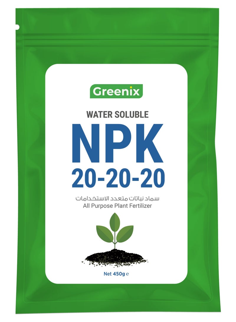 Greenix Water Soluble NPK 20 20 20 All Purpose Fertilizer for Outdoor and Indoor Plants 450g - Image 1