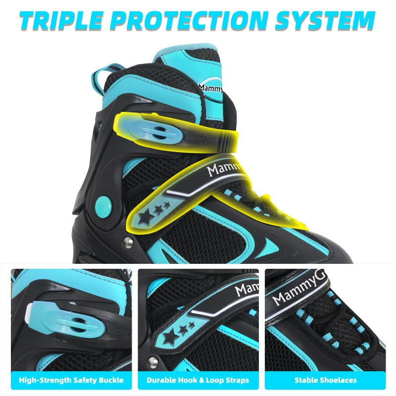 MammyGol Adjustable Inline Skates for Boys Girls Kids Youth with Light up Wheels, Teal Beginner Blades Roller Skates for Boys Size 5 6 7 8 Ages 6-12 - Image 2