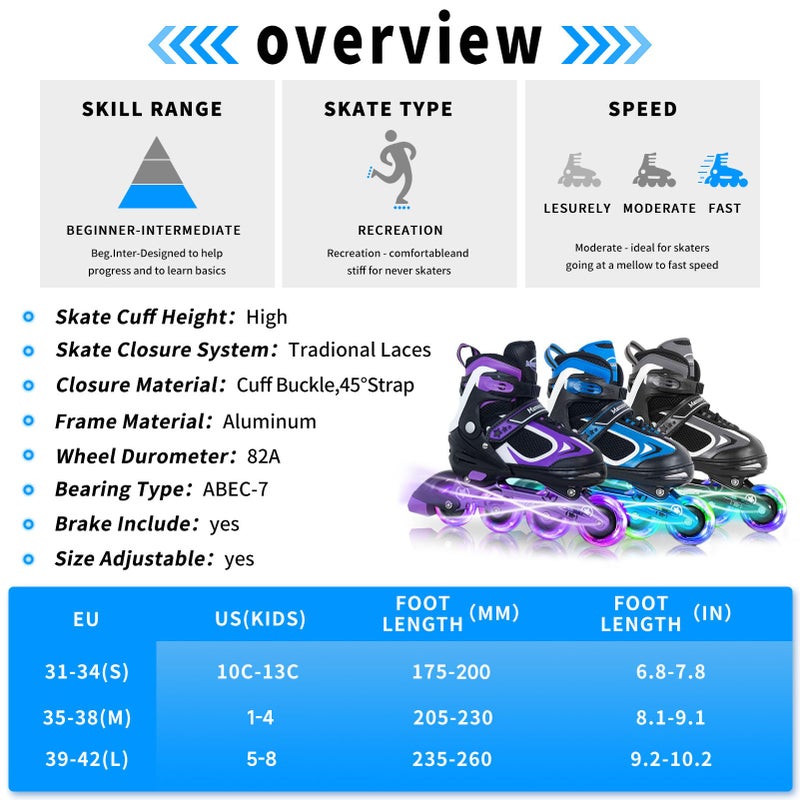 MammyGol Adjustable Inline Skates for Boys Girls Kids Youth with Light up Wheels, Teal Beginner Blades Roller Skates for Boys Size 5 6 7 8 Ages 6-12 - Image 5