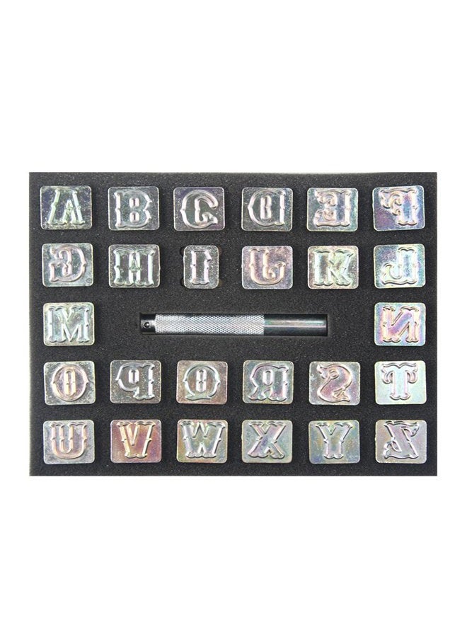 OWDEN Leather Stamping Tool kit，(1/8") 37Pieces Number and Letter Stamping for leathercraft with a Handle, Leather Tool. 27 Pcs (3/4") Letter stamping tool AL0014 - Image 1