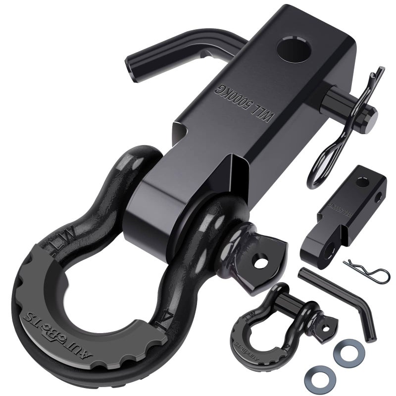 AUTOBOTS Shackle Hitch Receiver 2 45000 Lbs Break Strength Heavy Duty Receiver with 58 Screw Pin 34 D Ring Shackles Towing Accessories for Vehicle Recovery OffRoad BlackBlack
