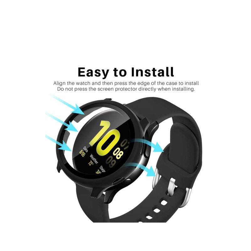 Zikra Suitable for Samsung Watch Galaxy Watch Active 2 Watch Protective Case Cover Watch Protective Case, Tempered Glass Case, Screen Protector Cover, Full Around Hard PC Protective Case Black - Image 3