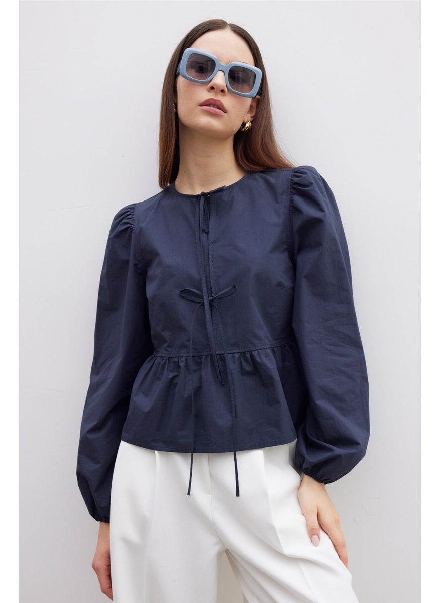 Manuka Tied Premium Blouse Navy Blue  - Image 1