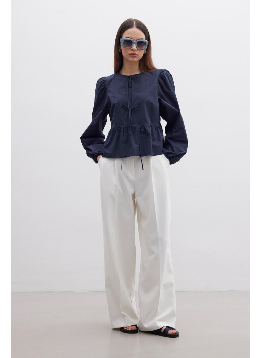 Manuka Tied Premium Blouse Navy Blue  - Image 3