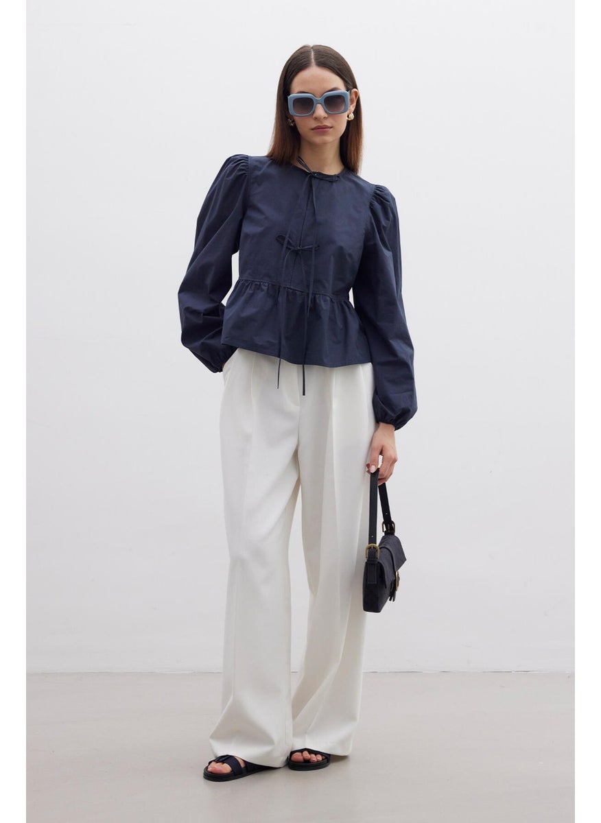 Manuka Tied Premium Blouse Navy Blue  - Image 2