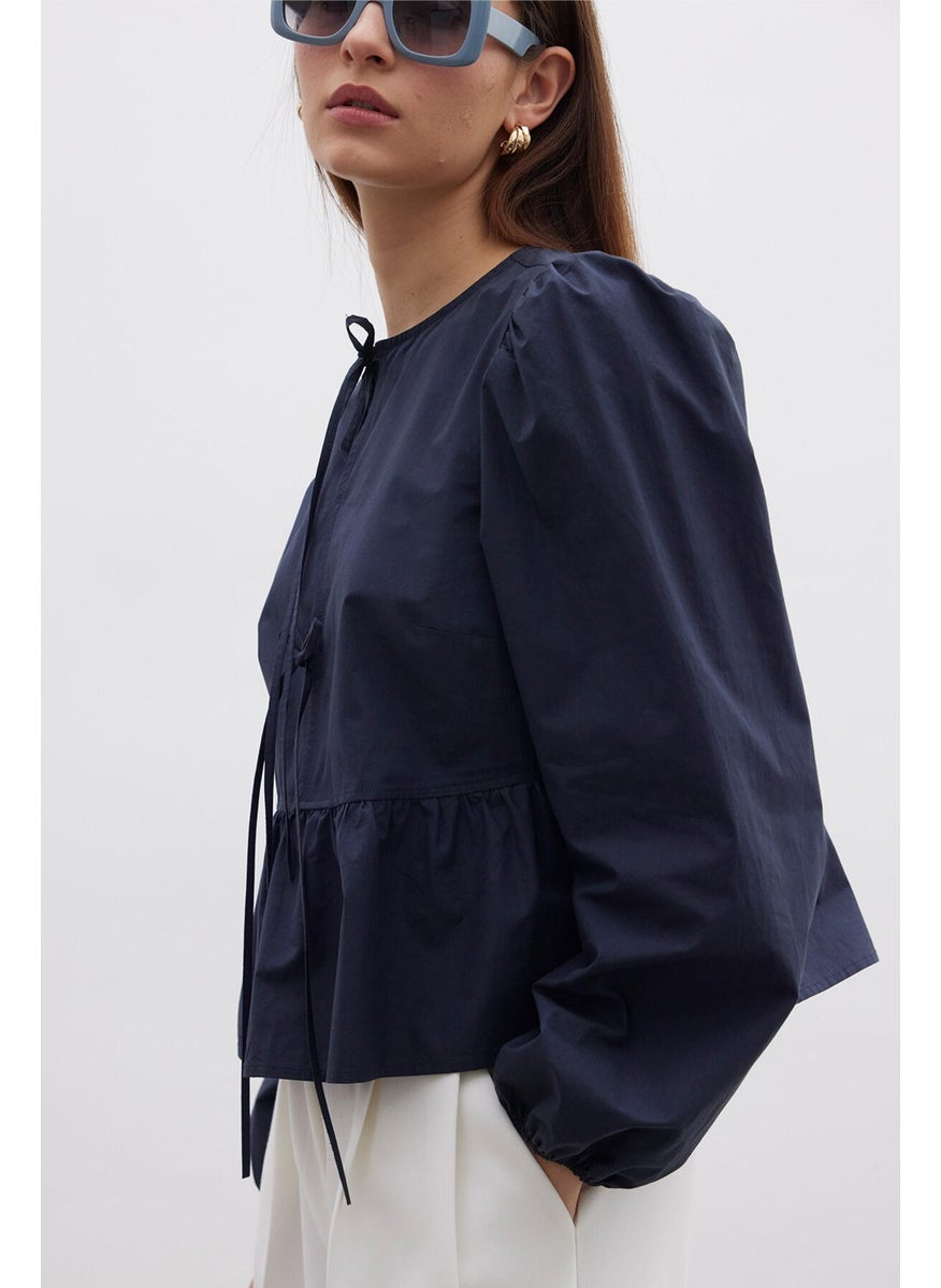 Manuka Tied Premium Blouse Navy Blue  - Image 5