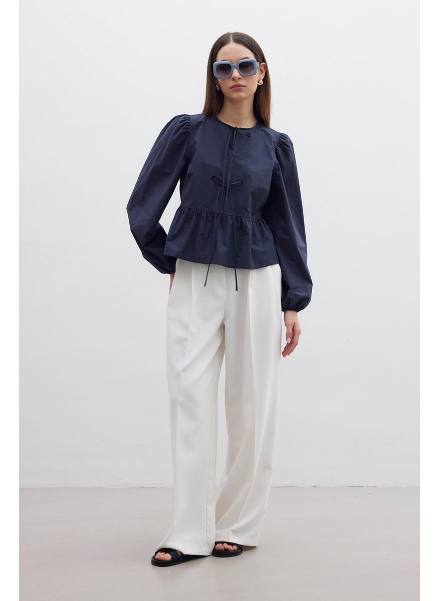 Manuka Tied Premium Blouse Navy Blue  - Image 4