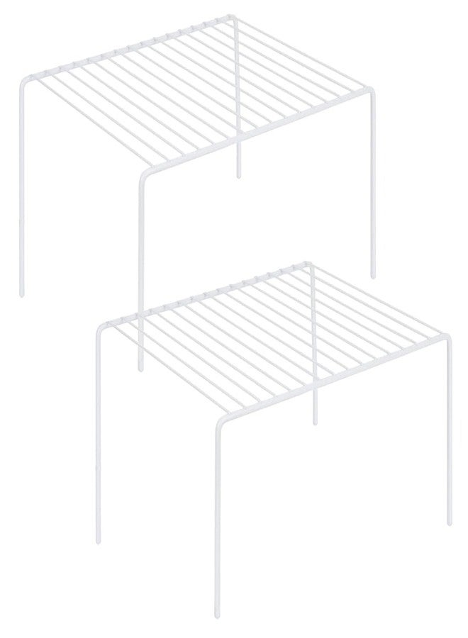 iPEGTOP Set of 2 Kitchen Cupboard Organiser Shelf, Small Size 10.6 x 5.1 Inch Freezer Cabinet Organization Storage Shelf Wire Rack, Steel Metal Shelves for Fridge Pantries Countertops Utensils -White - Image 1