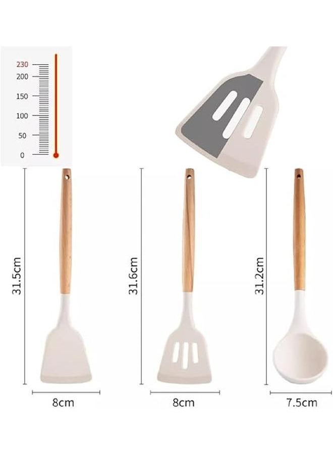 Generic - Silicone Spatula Set for Kitchen Ideal for Non-Stick Cooking Pans Spatulas with Wooden Handle Spatula Turner Serving Cooking Spoon Spatula Combs for Omelet Egg Dosa chapati (Cream) - Image 1