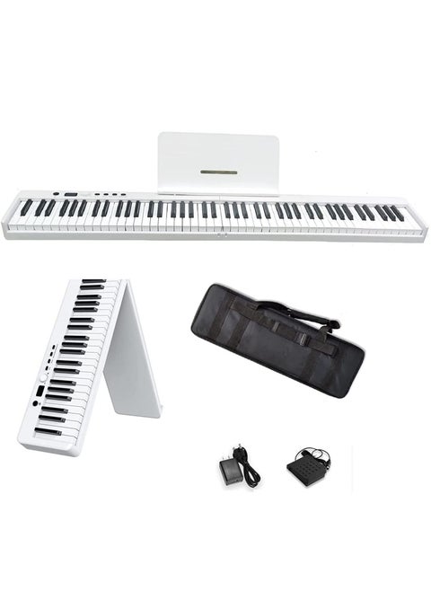 Folding Electric Piano 88 Keys Portable Travel Piano with Bluetooth Speaker LED Light White