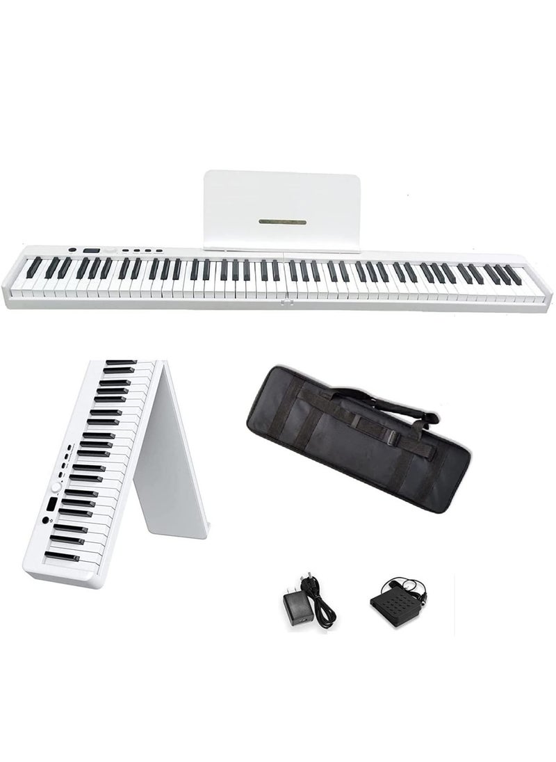 BRO Folding Electric Piano 88 Keys Portable Travel Piano with Bluetooth Speaker LED Light White  - Image 1