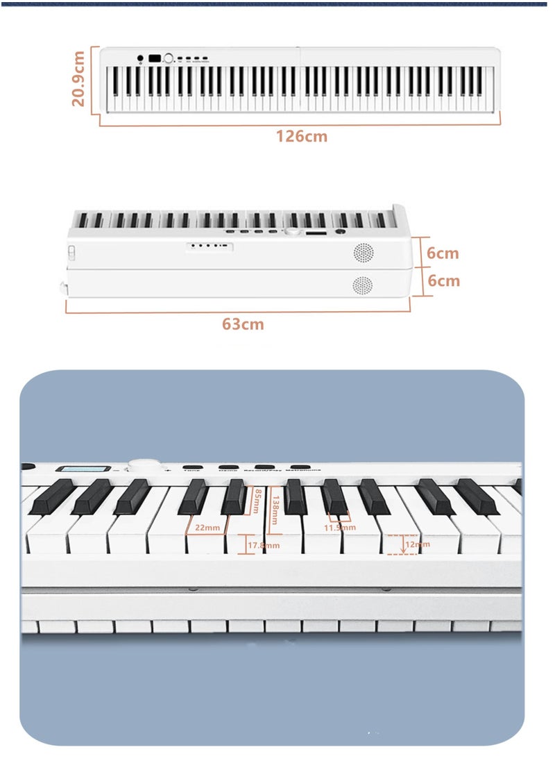 BRO Folding Electric Piano 88 Keys Portable Travel Piano with Bluetooth Speaker LED Light White  - Image 2