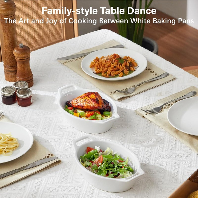 ONEMORE Oval Au Gratin Baking Dish 20 oz Small Casserole Dishes with Handles 6x8 Ceramic Baking Pan for 12 People Oven Safe for Lasagna Pies Individual Servings  Side Dishes Set of 4 White - Image 4