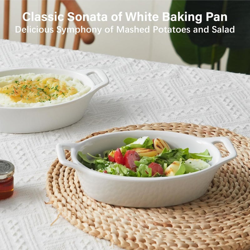 ONEMORE Oval Au Gratin Baking Dish 20 oz Small Casserole Dishes with Handles 6x8 Ceramic Baking Pan for 12 People Oven Safe for Lasagna Pies Individual Servings  Side Dishes Set of 4 White - Image 3