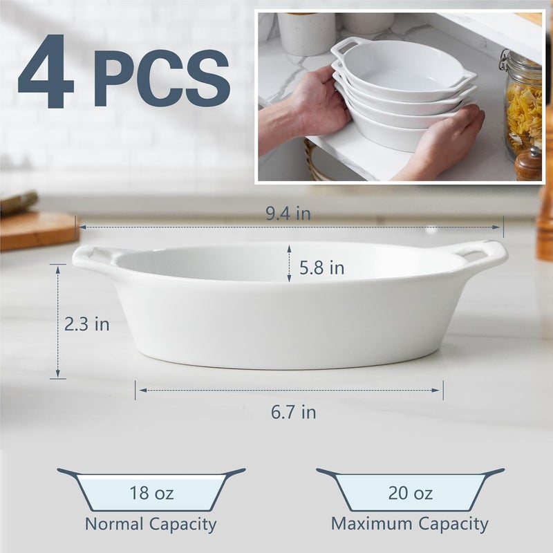 ONEMORE Oval Au Gratin Baking Dish 20 oz Small Casserole Dishes with Handles 6x8 Ceramic Baking Pan for 12 People Oven Safe for Lasagna Pies Individual Servings  Side Dishes Set of 4 White - Image 2
