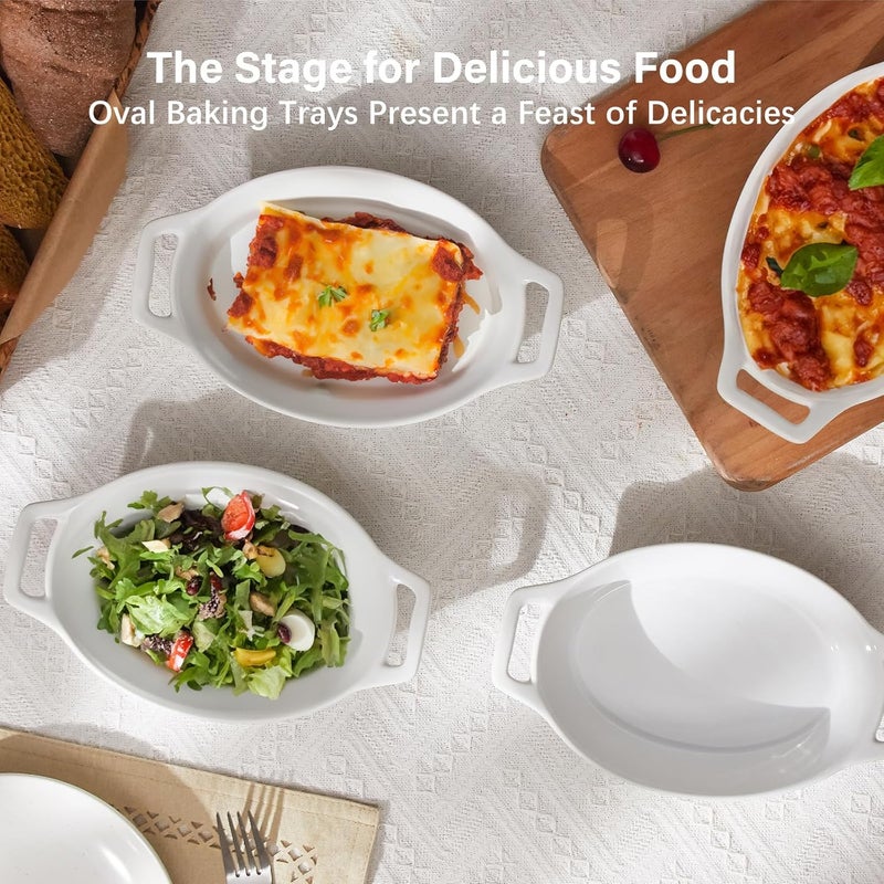 ONEMORE Oval Au Gratin Baking Dish 20 oz Small Casserole Dishes with Handles 6x8 Ceramic Baking Pan for 12 People Oven Safe for Lasagna Pies Individual Servings  Side Dishes Set of 4 White - Image 5