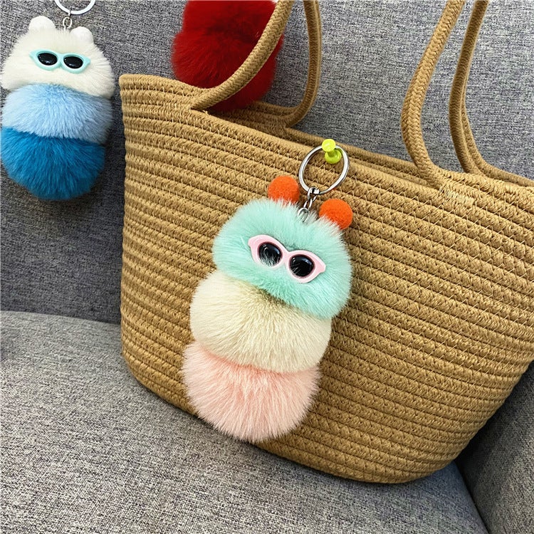 Cute Caterpillar Plush Keychain Charm Green head