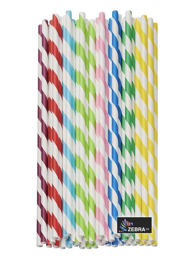 ZEBRA Paper Straws - Biodegradable Premium Drinking Straws | 100 Straws (6mm Wide) | Assorted Coloured Stripes | Best for Juice, Soft Drinks and Cocktails | (6MM, Stripes) - Image 3