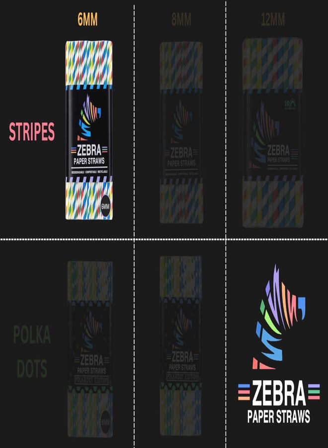 ZEBRA Paper Straws - Biodegradable Premium Drinking Straws | 100 Straws (6mm Wide) | Assorted Coloured Stripes | Best for Juice, Soft Drinks and Cocktails | (6MM, Stripes) - Image 5