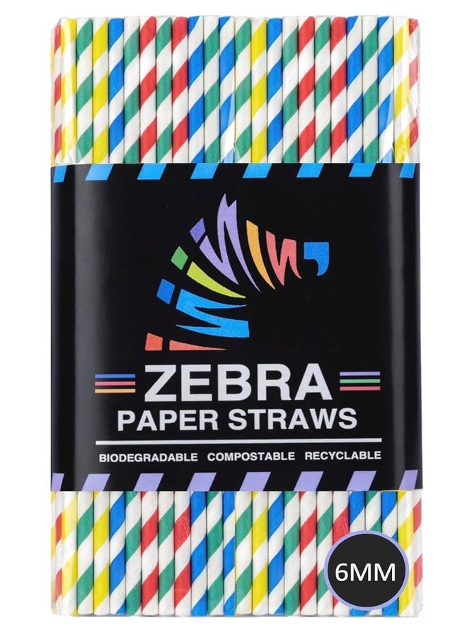 ZEBRA Paper Straws - Biodegradable Premium Drinking Straws | 100 Straws (6mm Wide) | Assorted Coloured Stripes | Best for Juice, Soft Drinks and Cocktails | (6MM, Stripes) - Image 1