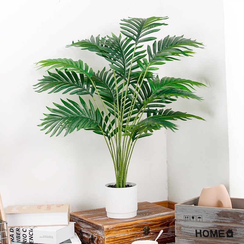 Der Rose 28'' Artificial Palm Tree Tall Fake Tropical Faux Trees Indoor and Outdoor for Home Bathroom Porch Outside Patio Decor (White Pot) - Image 4