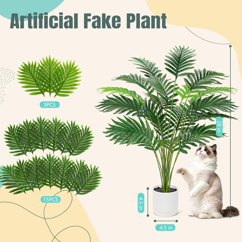 Der Rose 28'' Artificial Palm Tree Tall Fake Tropical Faux Trees Indoor and Outdoor for Home Bathroom Porch Outside Patio Decor (White Pot) - Image 3