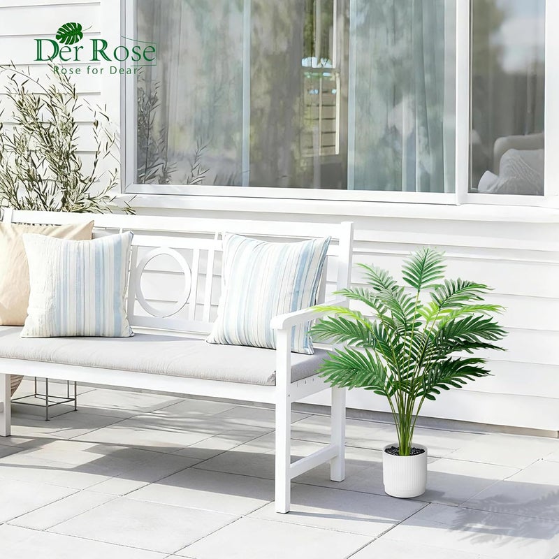 Der Rose 28'' Artificial Palm Tree Tall Fake Tropical Faux Trees Indoor and Outdoor for Home Bathroom Porch Outside Patio Decor (White Pot) - Image 2
