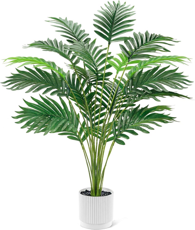 Der Rose 28'' Artificial Palm Tree Tall Fake Tropical Faux Trees Indoor and Outdoor for Home Bathroom Porch Outside Patio Decor (White Pot) - Image 1