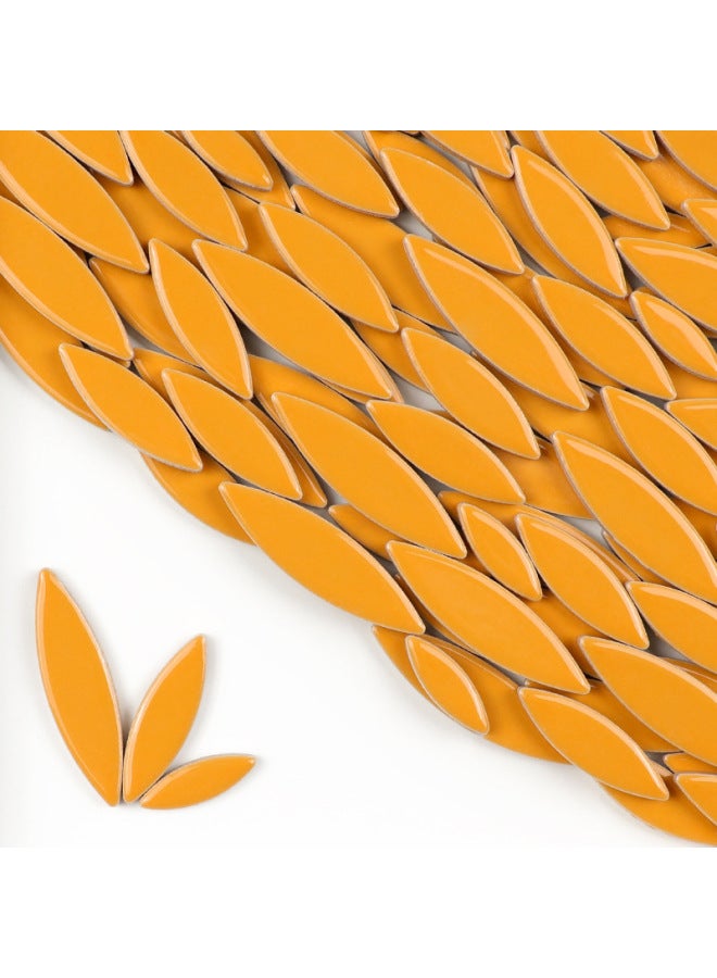 200g DIY Willow Leaf Petal Ceramic Mosaic Handmade Material Color Irregular Shaped Ceramic Chip Patch-Color:Orange  - Image 1