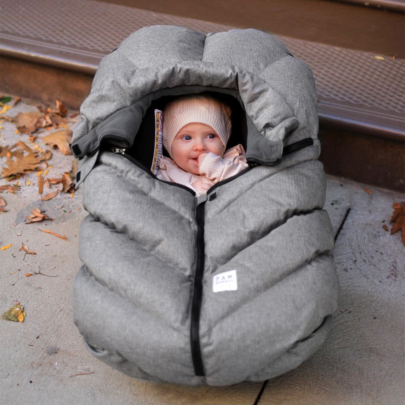 7 A.M. 7AM Enfant Car Seat Covers - Cocoon Baby Cover for Boys & Girls, Rain & Snow Repellent, Breathable Windproof, Center Zipper, Universal Fit for Infant Car Seat (0-12M) (Heather Grey) - Image 2