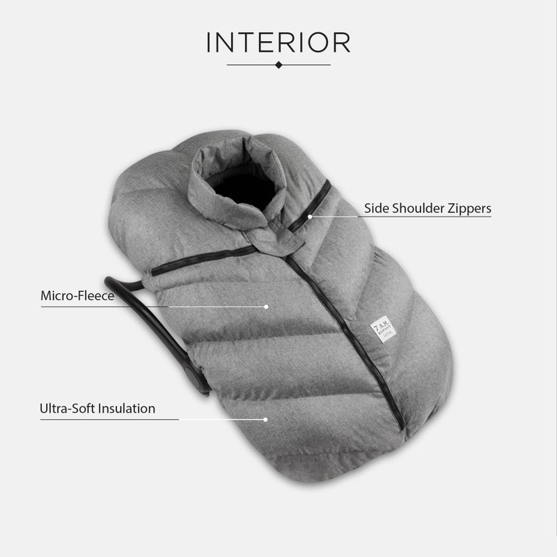 7 A.M. 7AM Enfant Car Seat Covers - Cocoon Baby Cover for Boys & Girls, Rain & Snow Repellent, Breathable Windproof, Center Zipper, Universal Fit for Infant Car Seat (0-12M) (Heather Grey) - Image 3