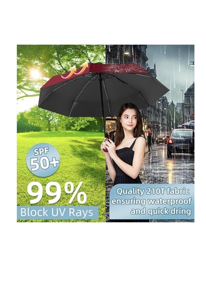 Meetion مظلة سفر ميني قابلة للطي مع حقيبة، 8 قضبان خفيفة الوزن محمولة، مظلة جيب صغيرة للشمس والمطر للرجال والنساء (1 قطعة، مارون) - Image 3