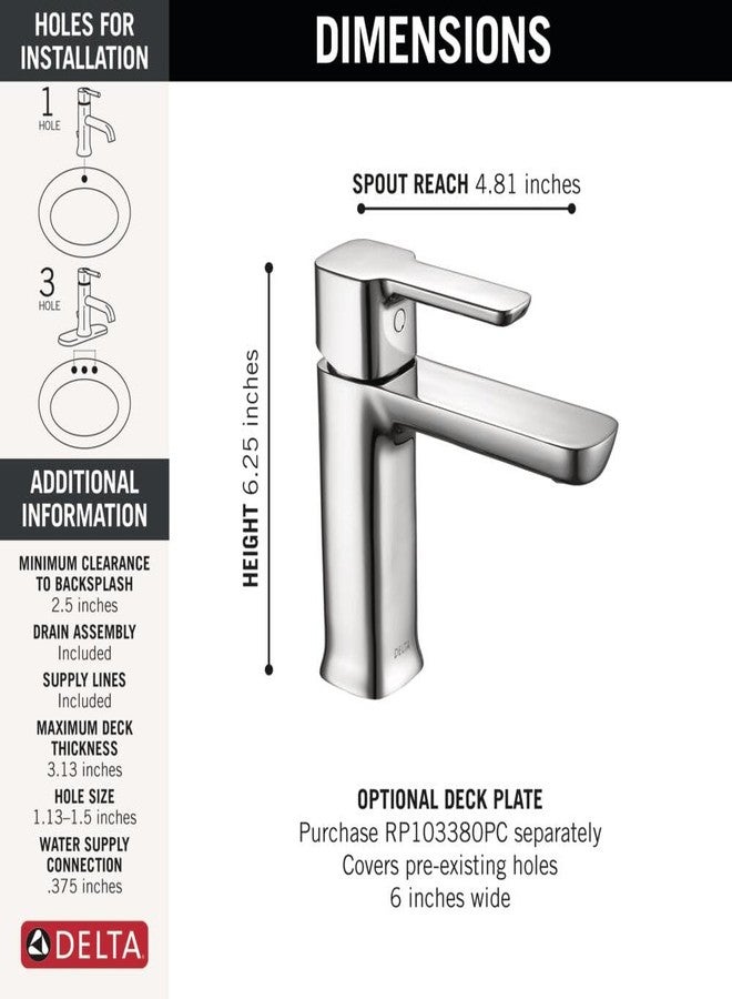 Delta Modern Chrome Bathroom Faucet 1 Hole, Single Hole Bathroom Sink Faucet for Vanity, Push-Pop Drain Assembly, Chrome 581LF-PP - Image 4