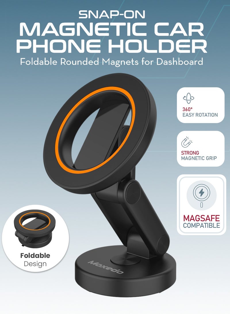 Moxedo Snap-On Magnetic Car Phone Holder Magsafe 360° Base Rotation Compatible Foldable Rounded Magnets for Dashboard Compatible for iPhone and Androids - Image 2