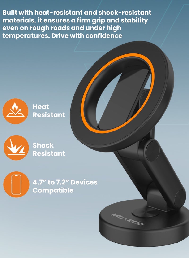 Moxedo Snap-On Magnetic Car Phone Holder Magsafe 360° Base Rotation Compatible Foldable Rounded Magnets for Dashboard Compatible for iPhone and Androids - Image 5