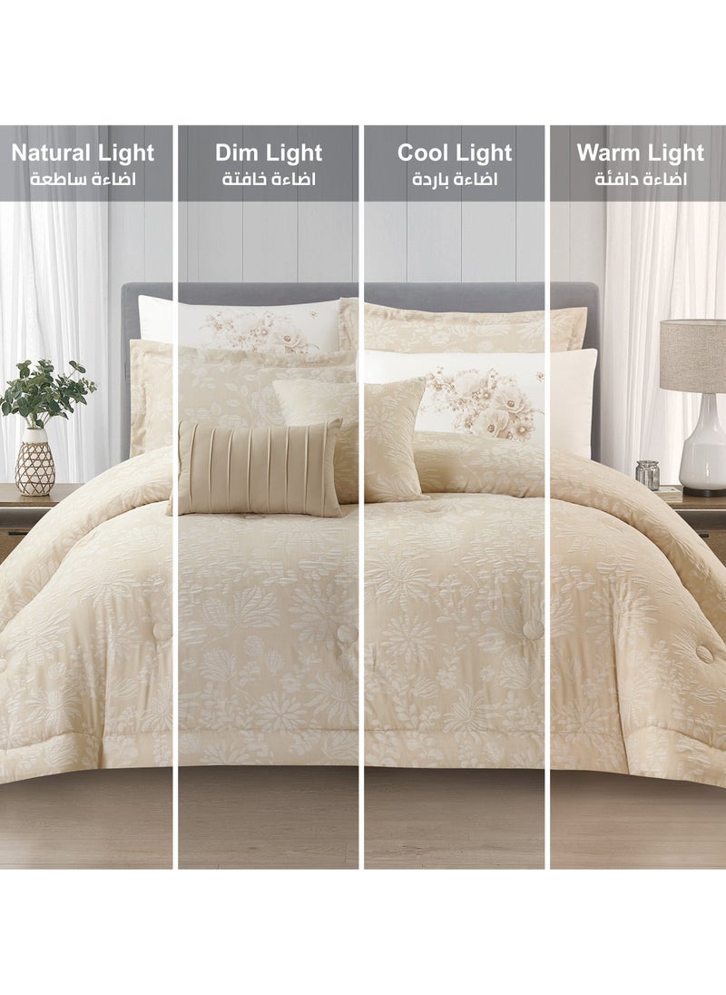 Donetella - Bedding Comforter Set 5-Pcs Single Size Solid Yarn Dyed Bed Set Fits (120 x 200 Cm) All Season 350GSM Feather Silk Fill,Beige - Image 1